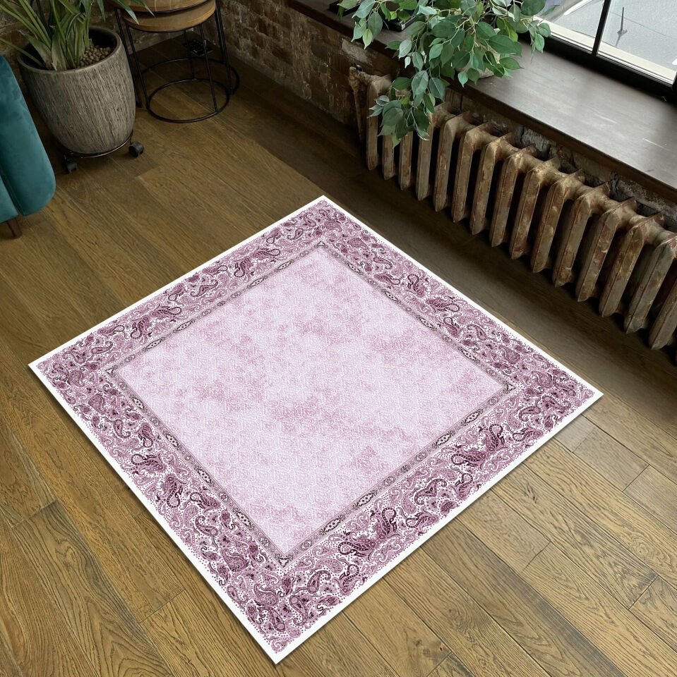 Purple Paisley Border Rug – Classic Pattern Carpet for Living Room, Bedroom