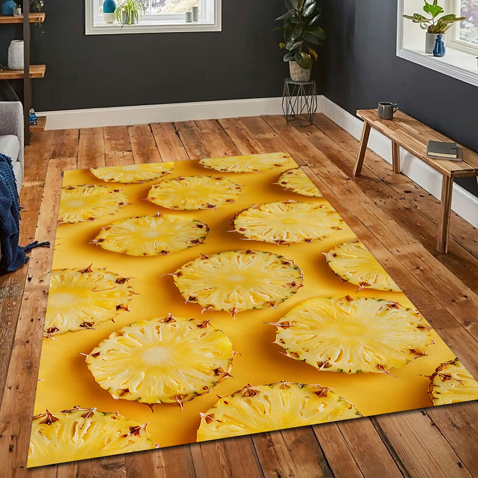 Colorful Pineapple Rug Tropical Kitchen Runner Fruit Area Rug Summer Floor Mat for Home Decor