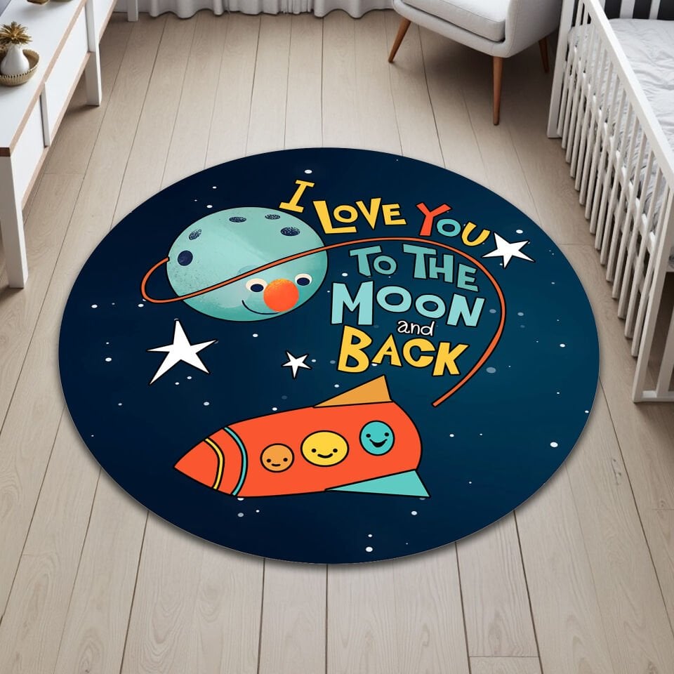 ''I Love You to the Moon and Back'' Space Theme Round Kids Rug
