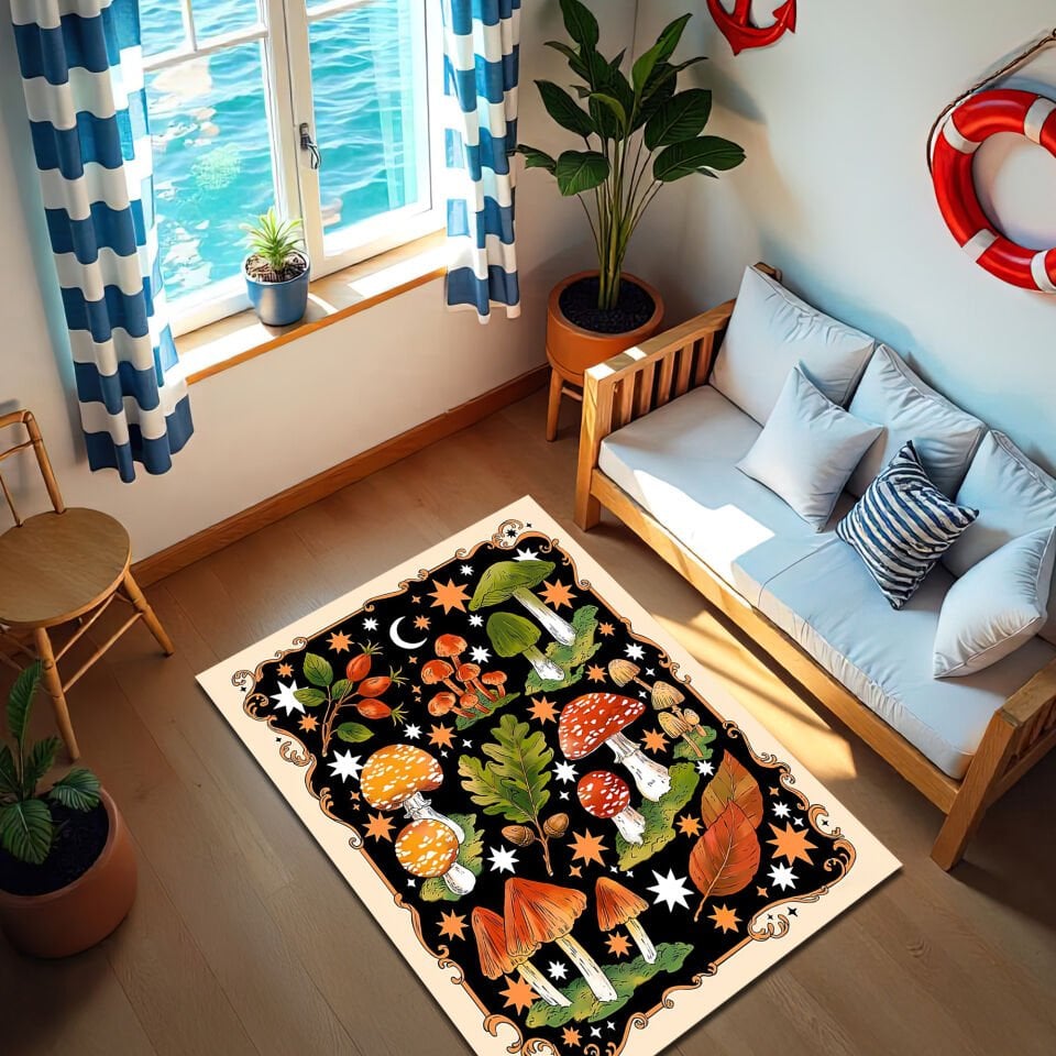 Whimsical Forest Mushroom Rug – Magical Nature-Inspired Area Carpet