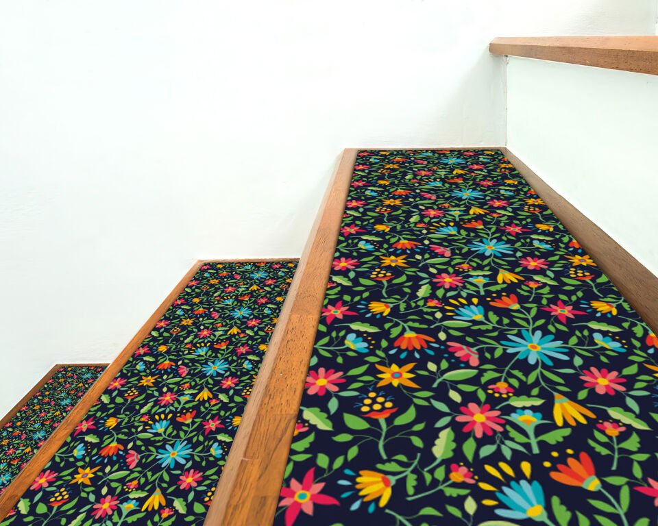 Vibrant Floral Stair Treads – Colorful Garden Pattern Step Mats