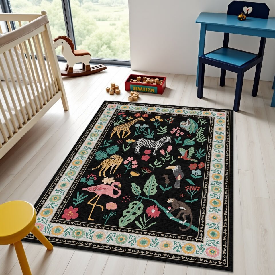 Animal Botanical Rug Colorful Nature Pattern Decorative Carpet