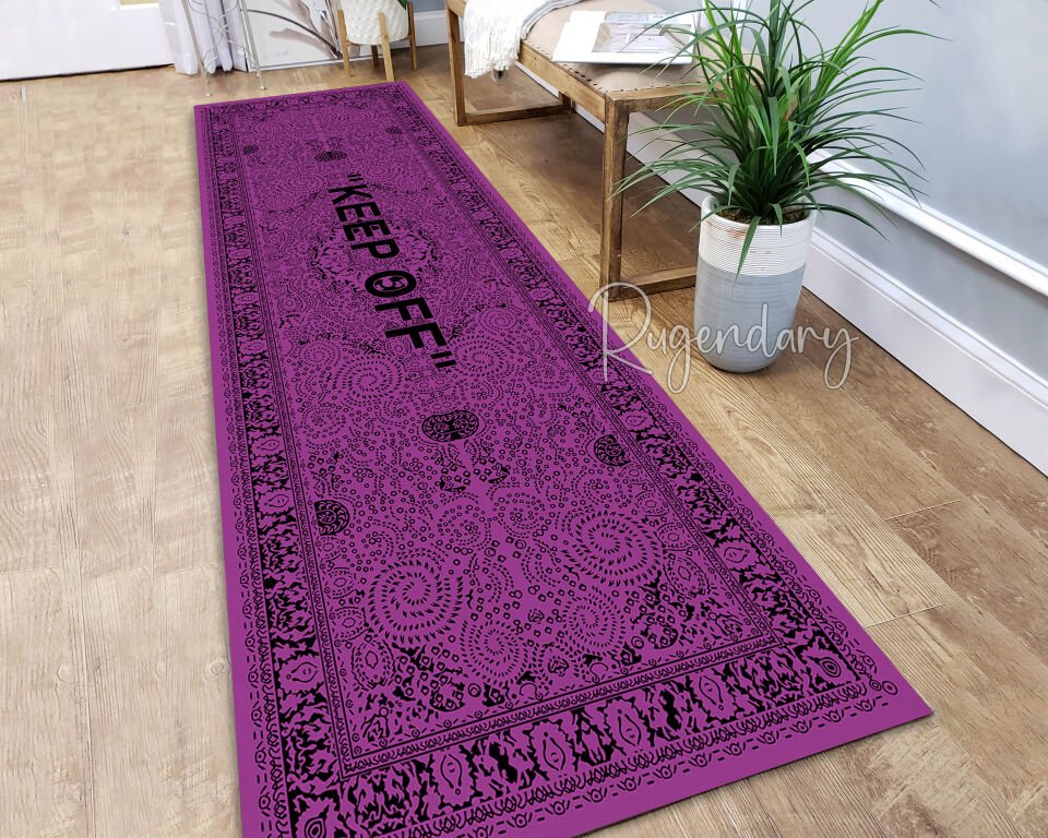 Purple ''KEEP OFF'' Runner Rug – Modern Statement Carpet for Hallway & Kitchen