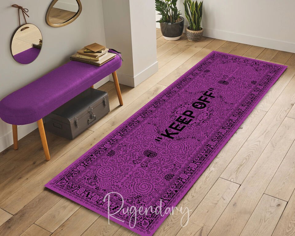 Purple ''KEEP OFF'' Runner Rug – Modern Statement Carpet for Hallway & Kitchen