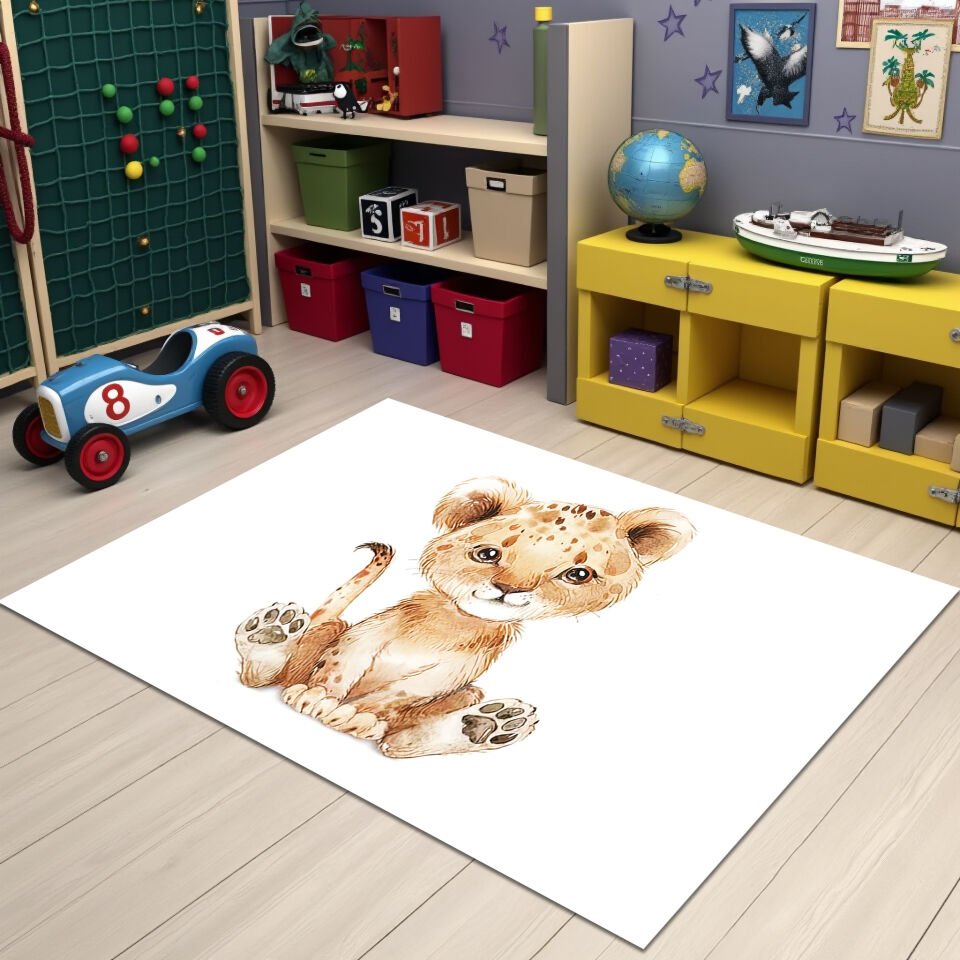 Cute Baby Leopard Rug, Soft & Playful Design for Kids’ Rooms