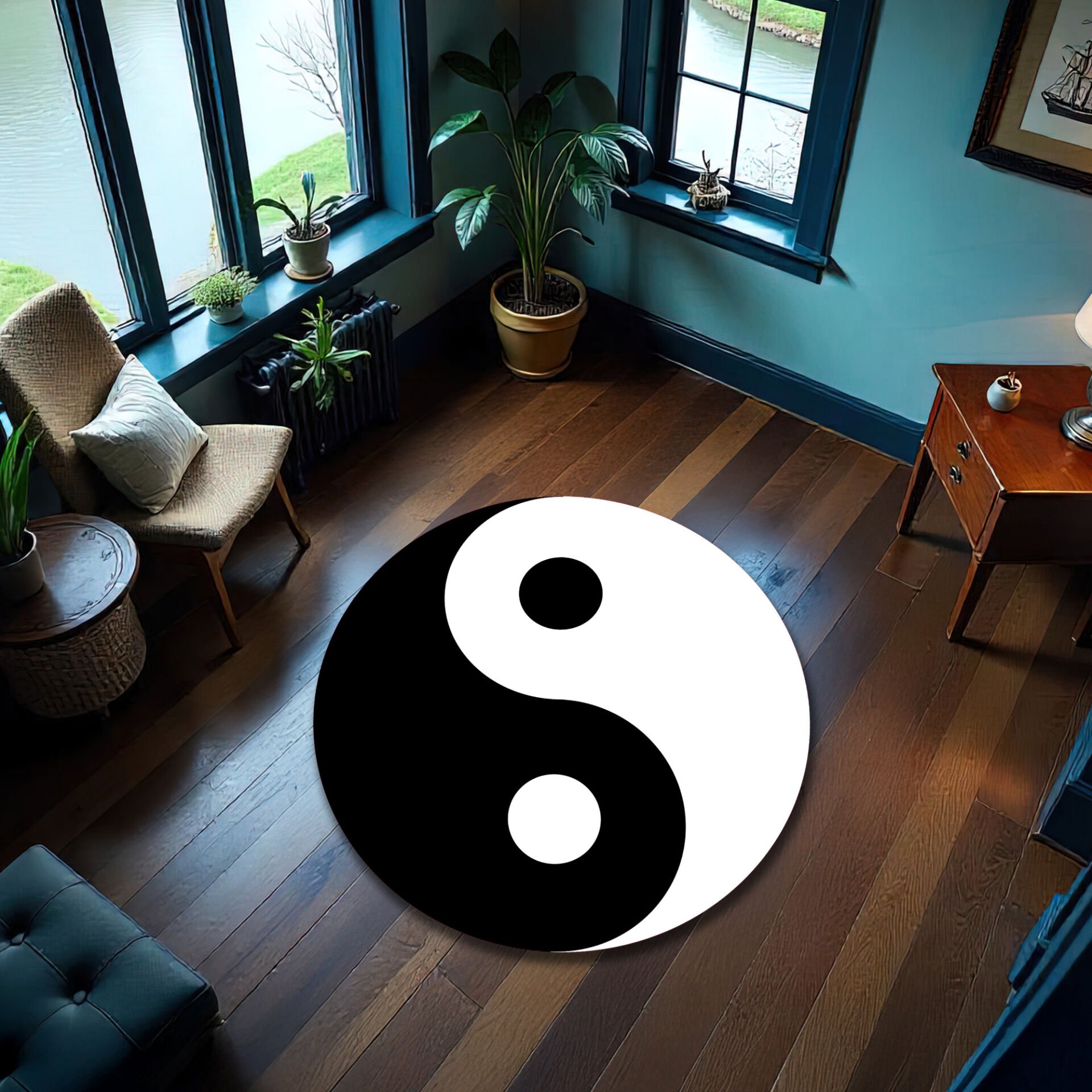 Classic Yin Yang Symbol Round Rug – Black & White Harmony Decor