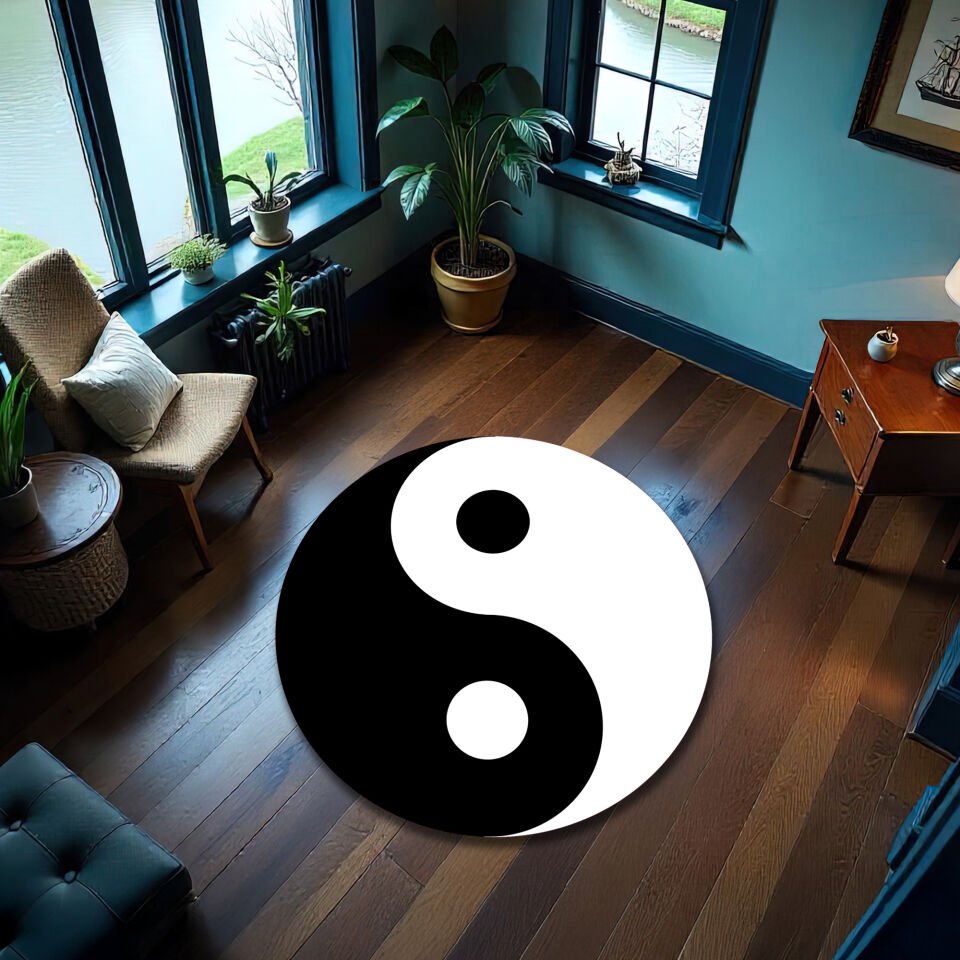 Classic Yin Yang Symbol Round Rug – Black & White Harmony Decor