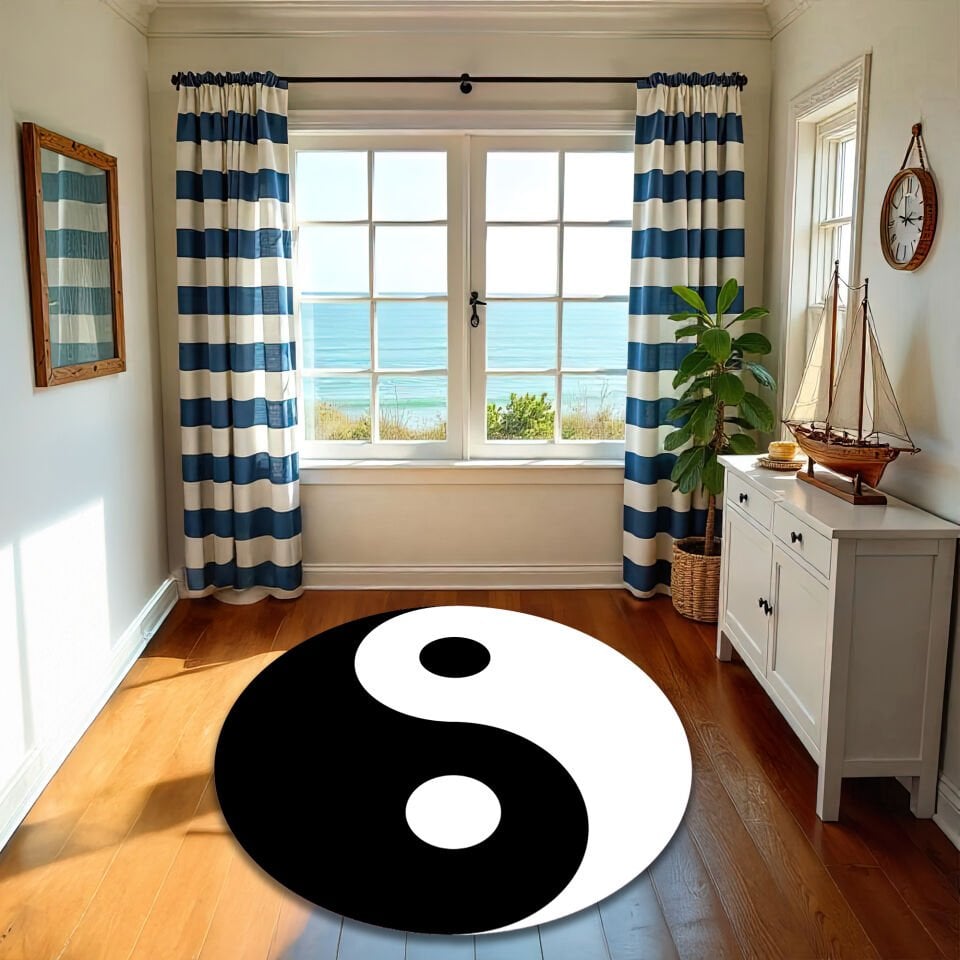 Classic Yin Yang Symbol Round Rug – Black & White Harmony Decor