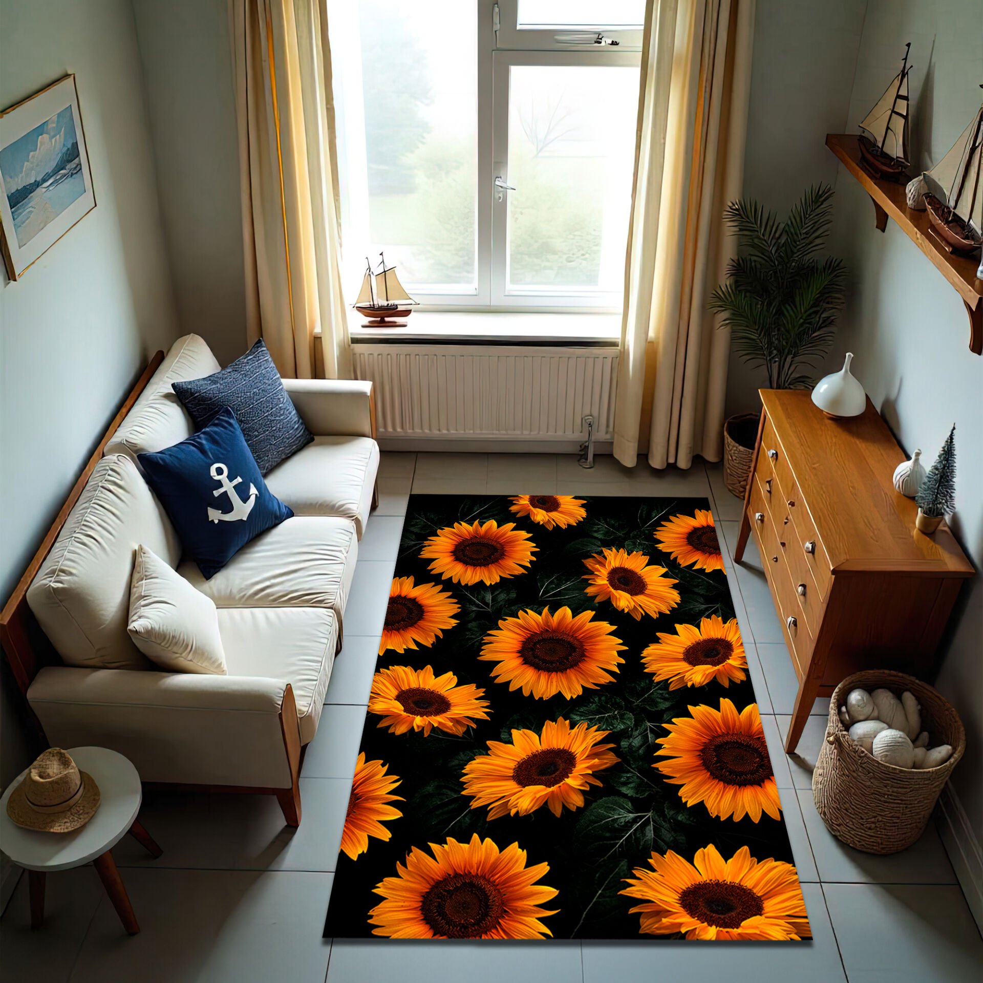 Vibrant Sunflower Rug – Bold Yellow Floral Area Carpet