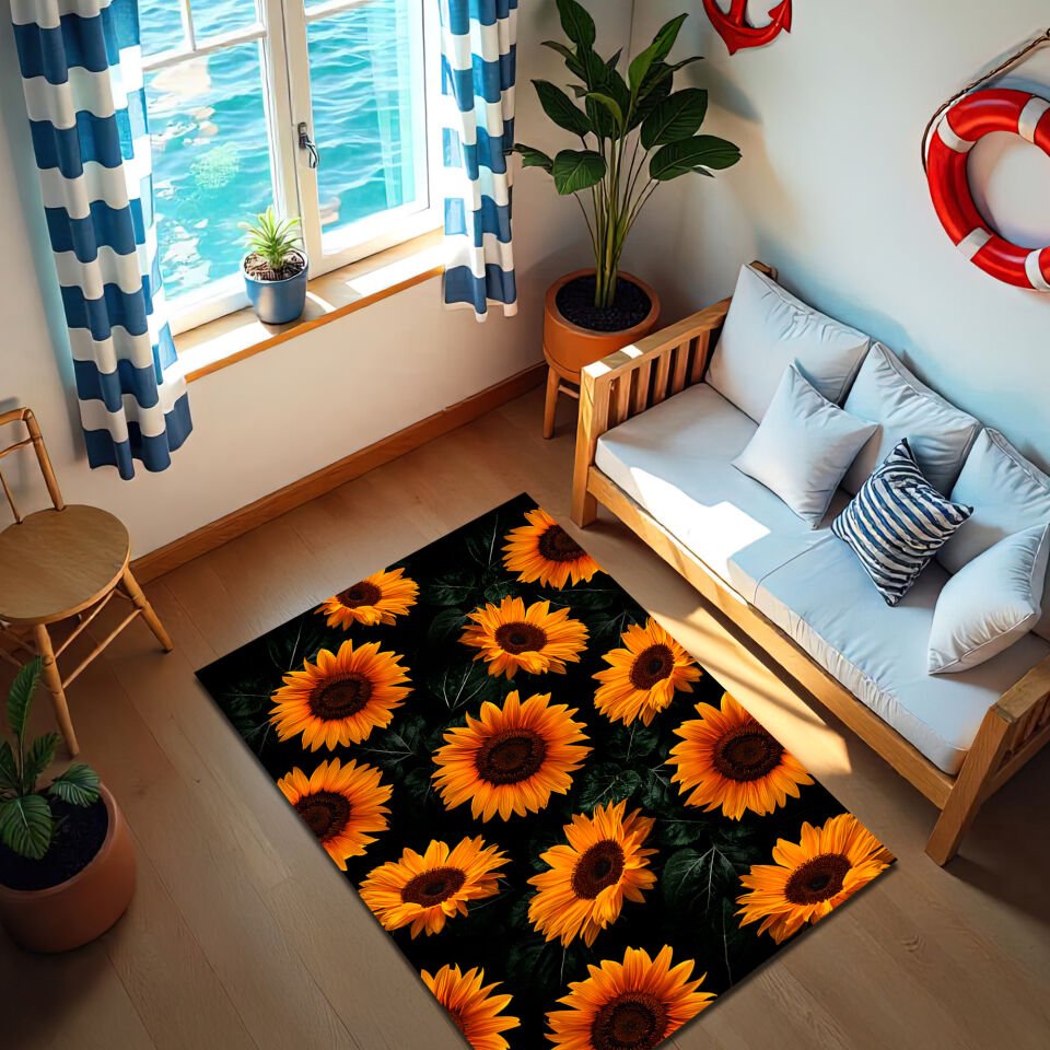Vibrant Sunflower Rug – Bold Yellow Floral Area Carpet
