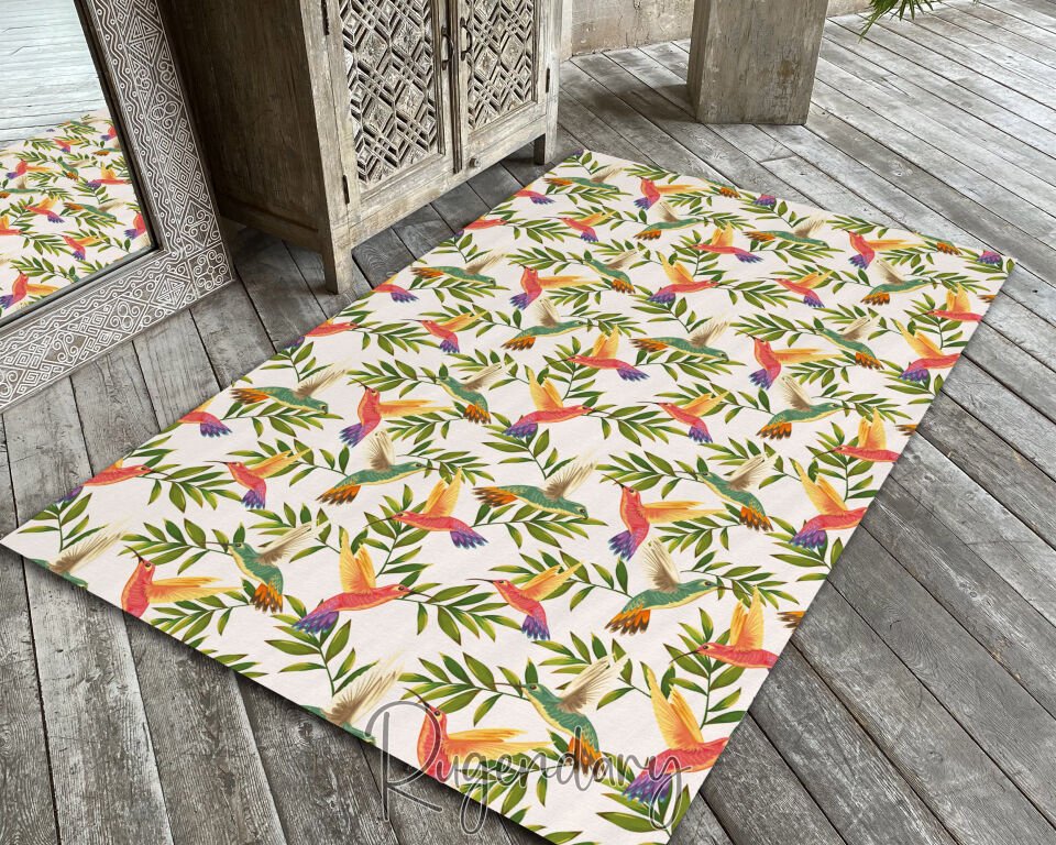 Colorful Bird Leaf Rug – Carpet for Living Room or Bedroom