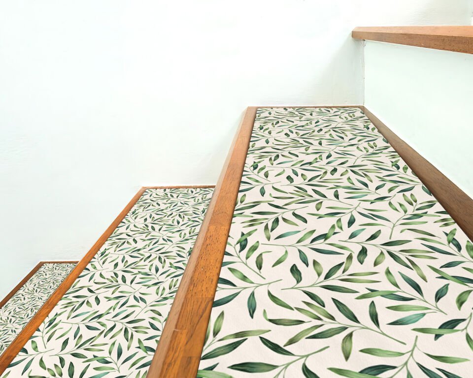 Green Leaf Pattern Stair Treads – Elegant Natural Design