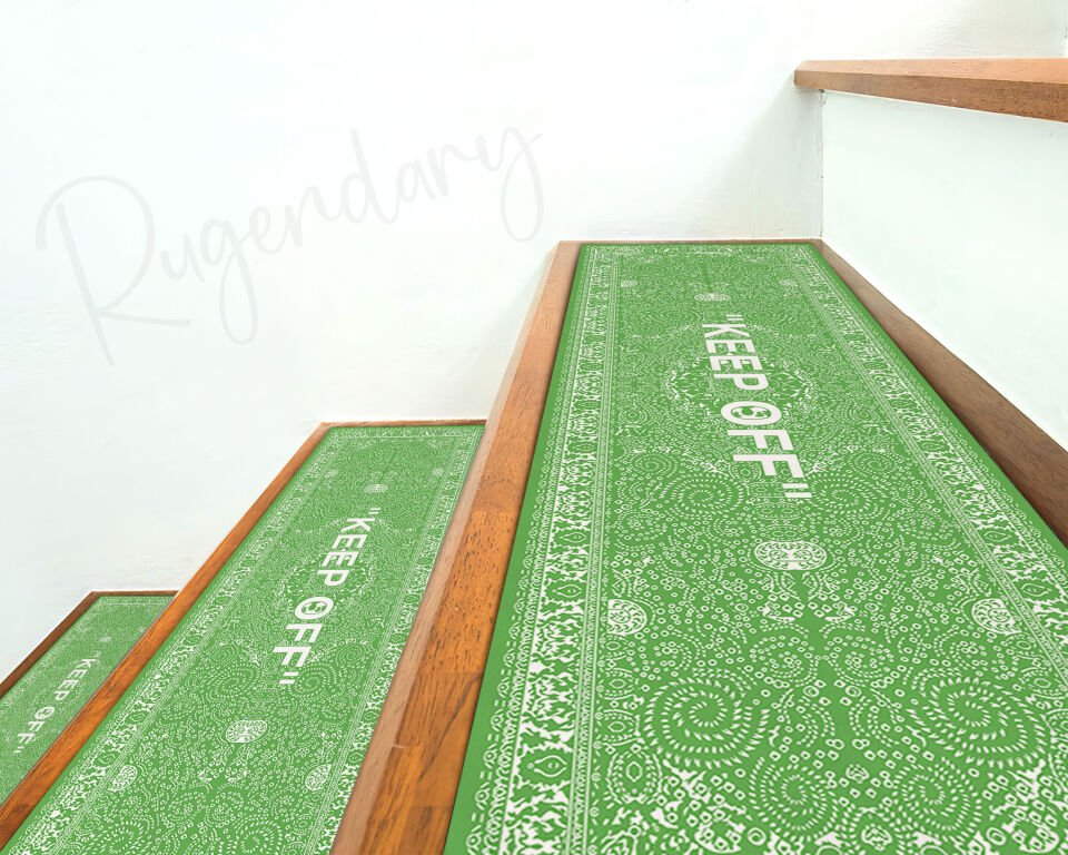 Green Stair Mat with ''KEEP OFF'' Quote – Modern Non-Slip Step Carpet