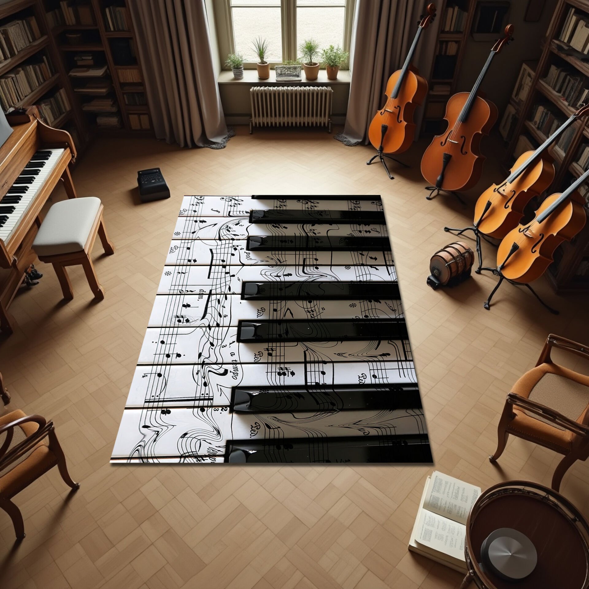 3D Piano Keys & Sheet Music Design Living Room Rug