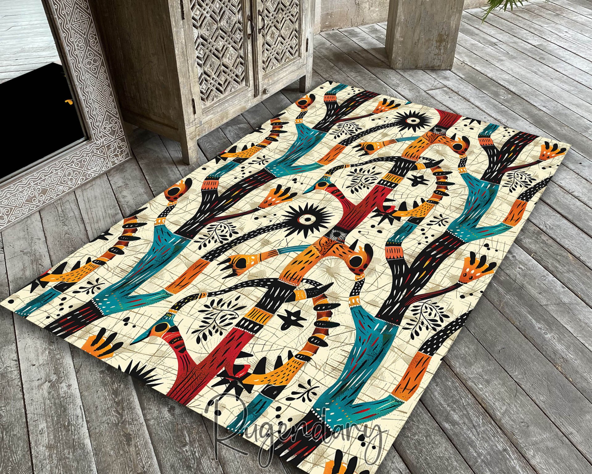 Modern Abstract Living Room Rug – Colorful Artistic Design with Bold Patterns