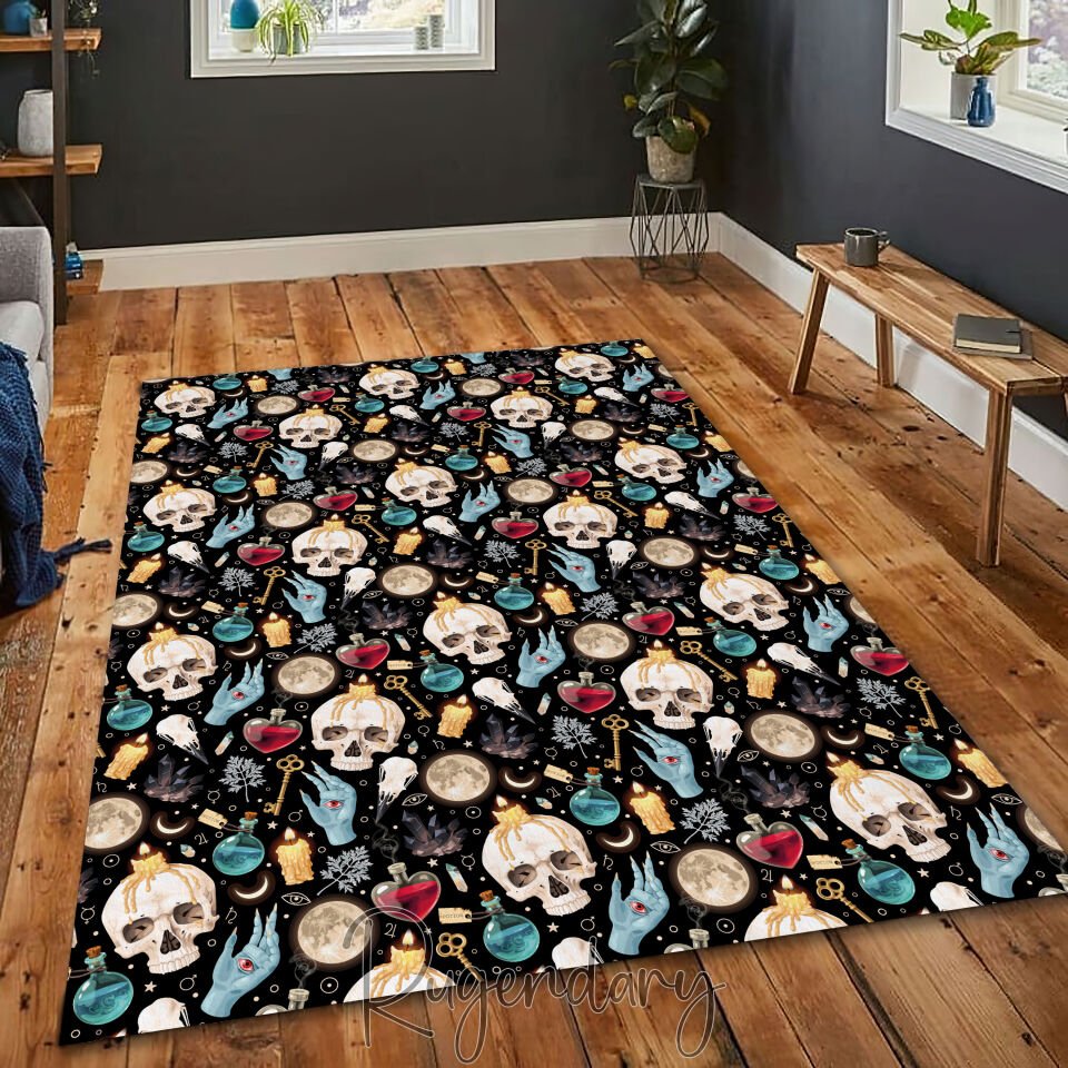 Gothic Skull & Witchcraft Rug – Dark Occult Themed Carpet