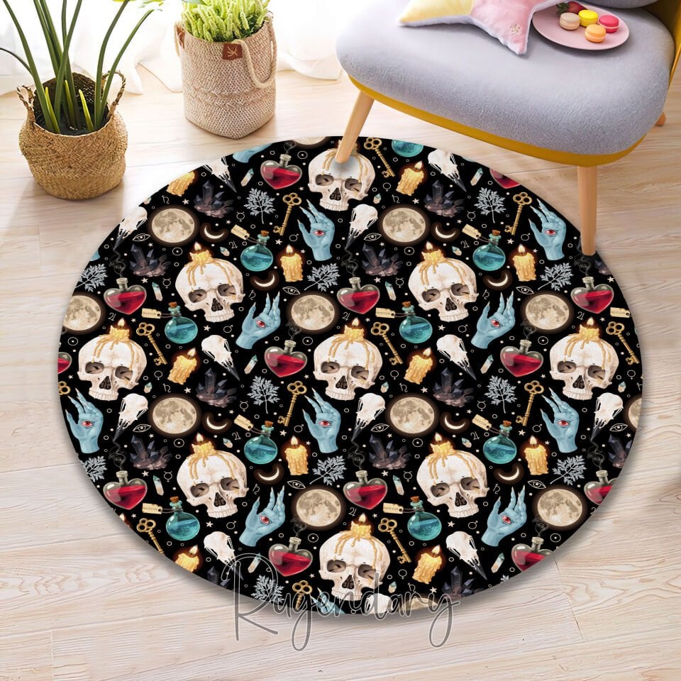 Gothic Skull & Witchcraft Rug – Dark Occult Themed Carpet