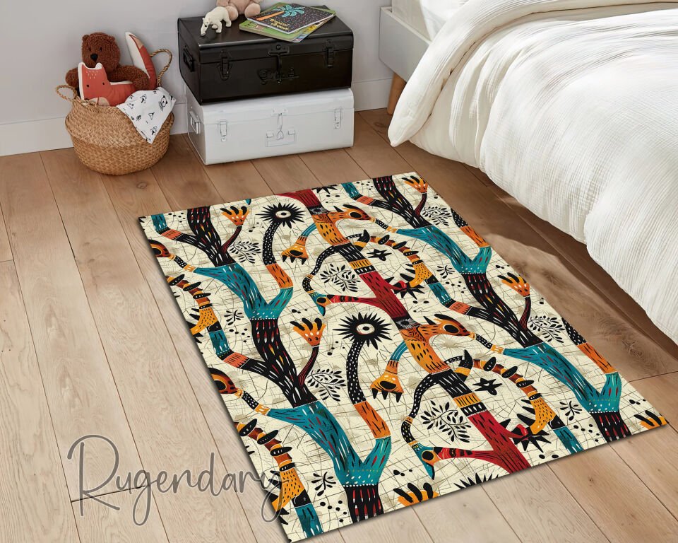 Modern Abstract Living Room Rug – Colorful Artistic Design with Bold Patterns
