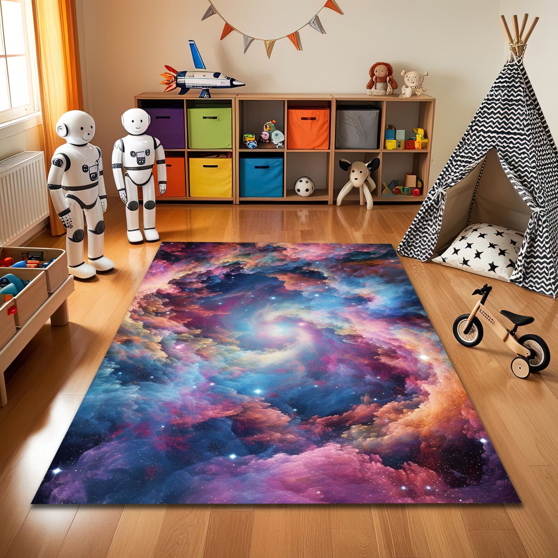 Colorful Galaxy Nebula Kids Room Rug – Cosmic Space Theme Carpet