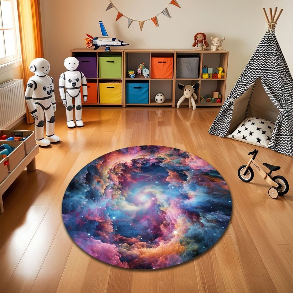 Colorful Galaxy Nebula Kids Room Rug – Cosmic Space Theme Carpet