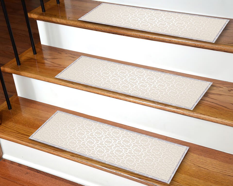Elegant Beige Stair Treads – Non-Slip Decorative Step Mats for Wooden Stairs