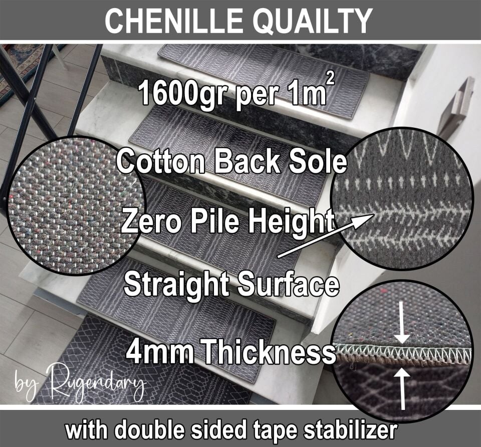 Elegant Black & White Oriental Stair Treads –Non-Slip Carpet Set