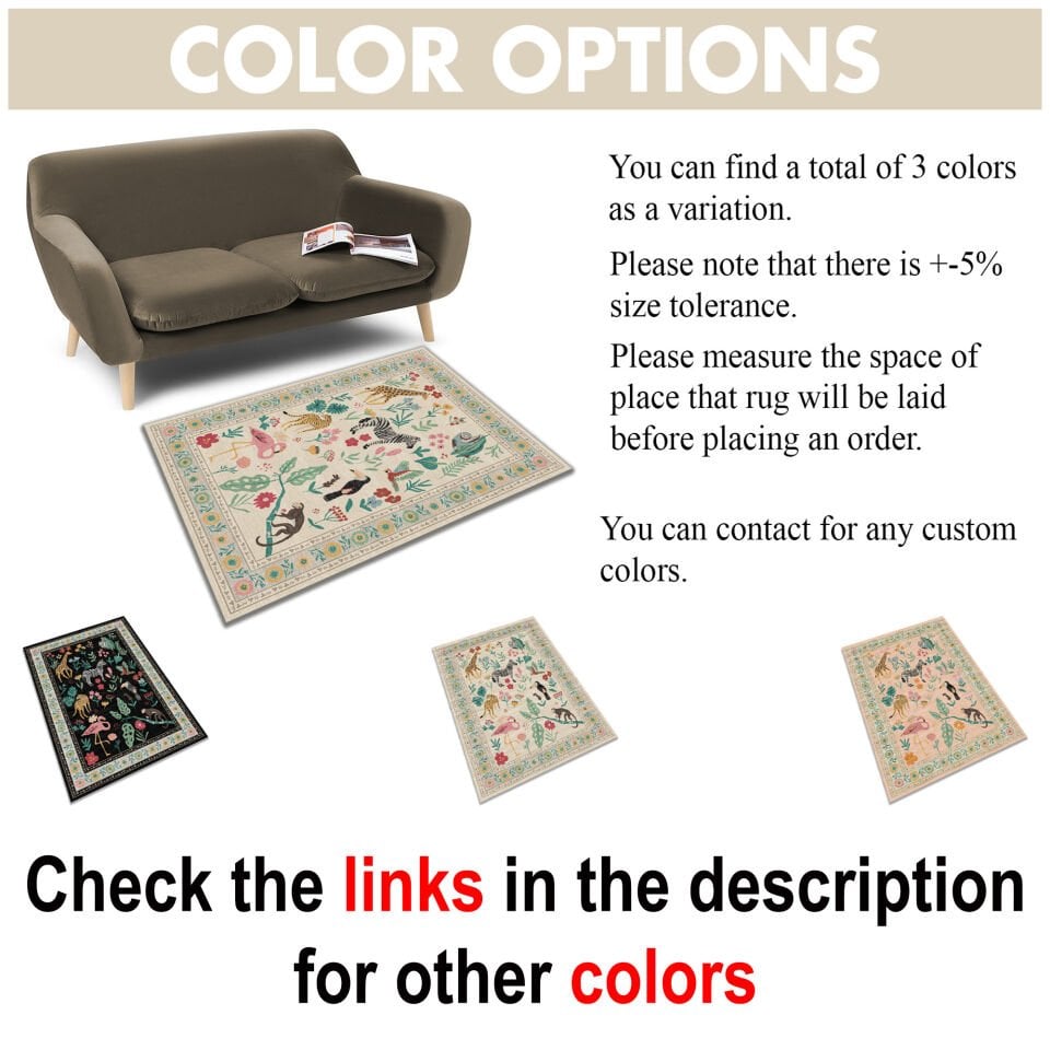 Beige Animal Botanical Rug Colorful Nature Pattern Decorative Carpet