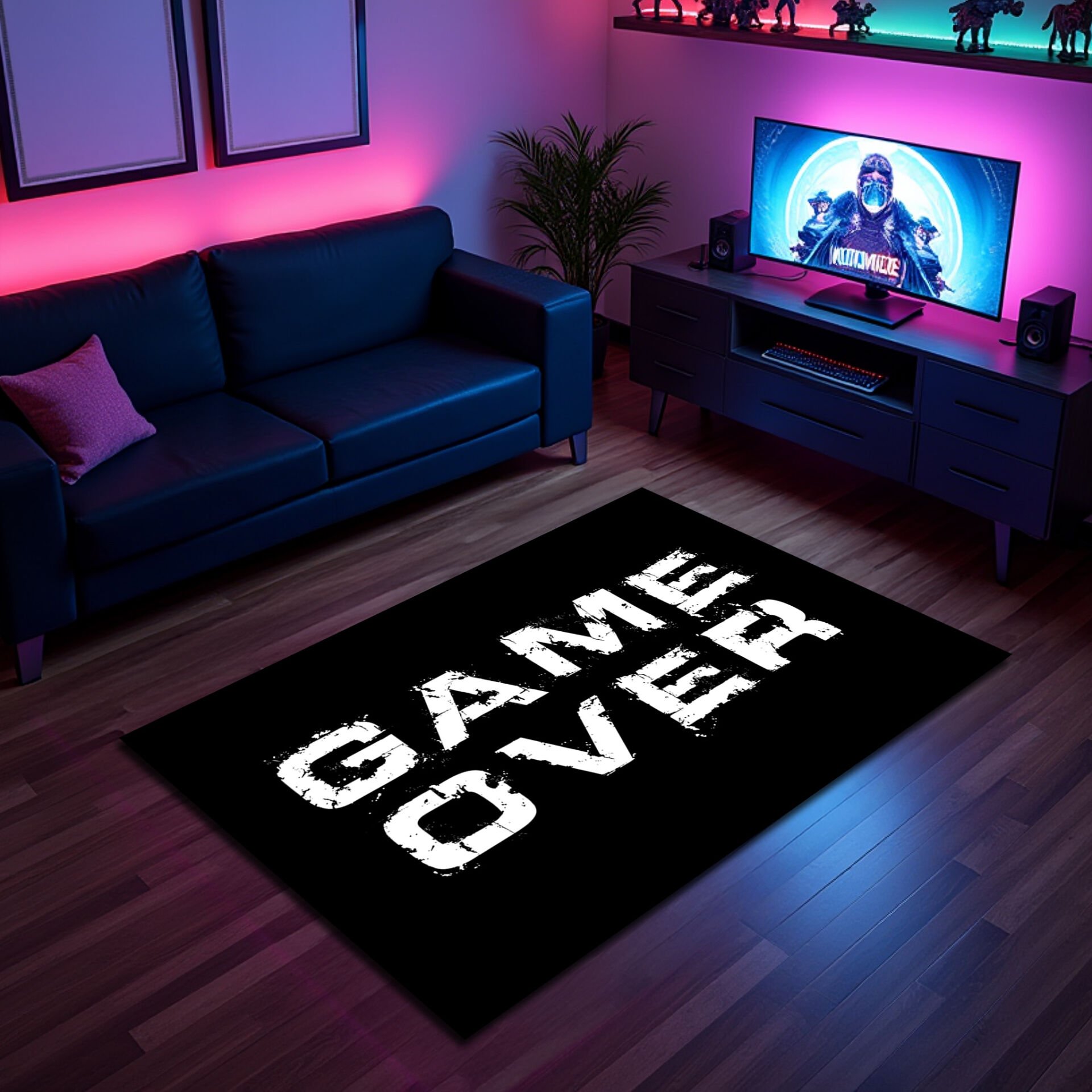 Bold ''GAME OVER'' Black & White Gamer Rug for Gaming Rooms