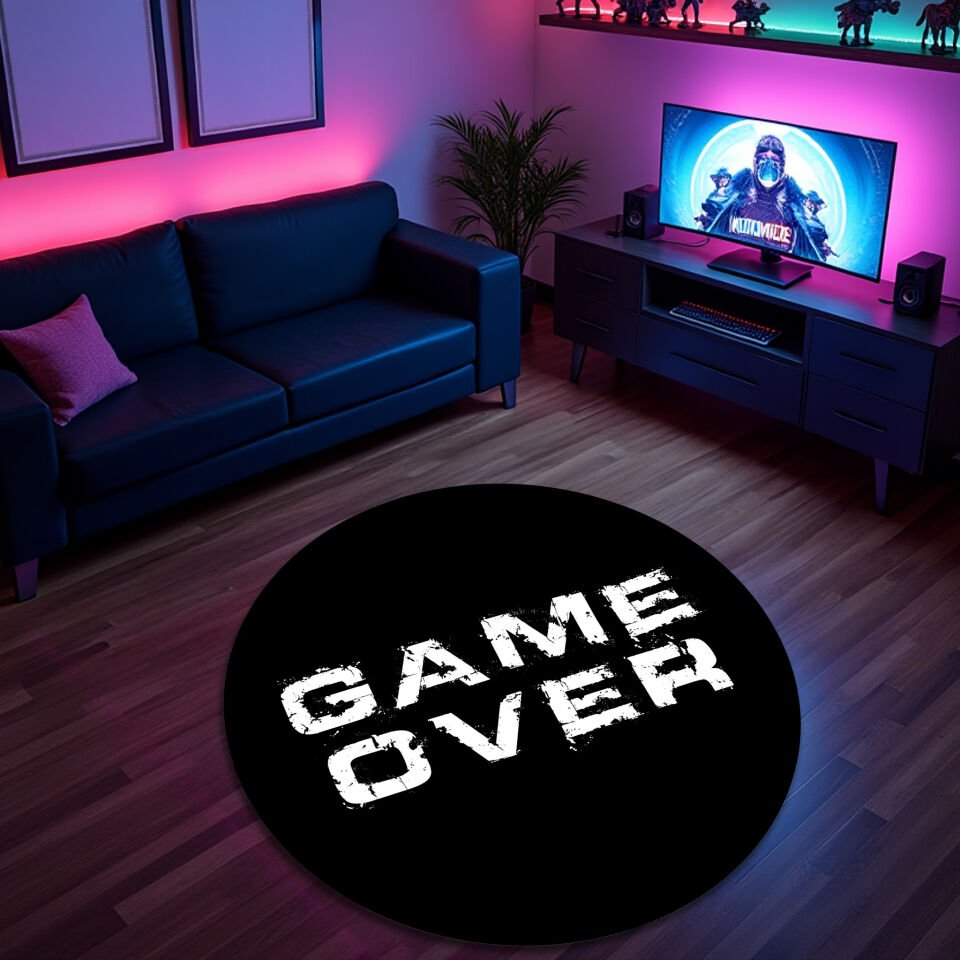 Bold ''GAME OVER'' Black & White Gamer Rug for Gaming Rooms