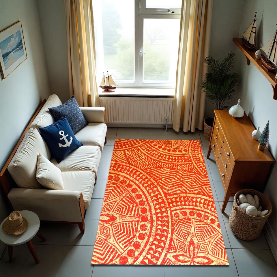 Tribal Pattern Rug – Bold Orange & Beige Geometric Area Carpet