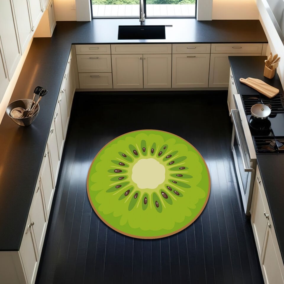 Round Kiwi Fruit Pattern Kitchen Rug – Fresh & Fun Design