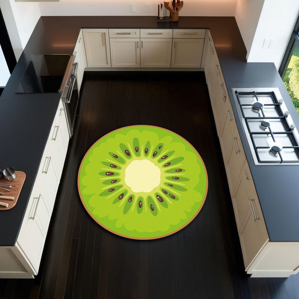 Round Kiwi Fruit Pattern Kitchen Rug – Fresh & Fun Design