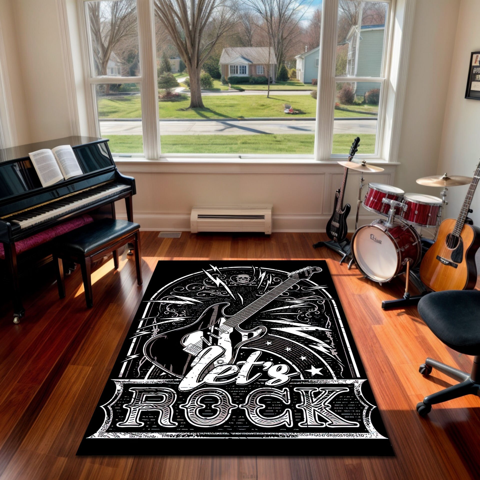 Let’s Rock Electric Guitar Design Rug – Bold Living Room Carpet