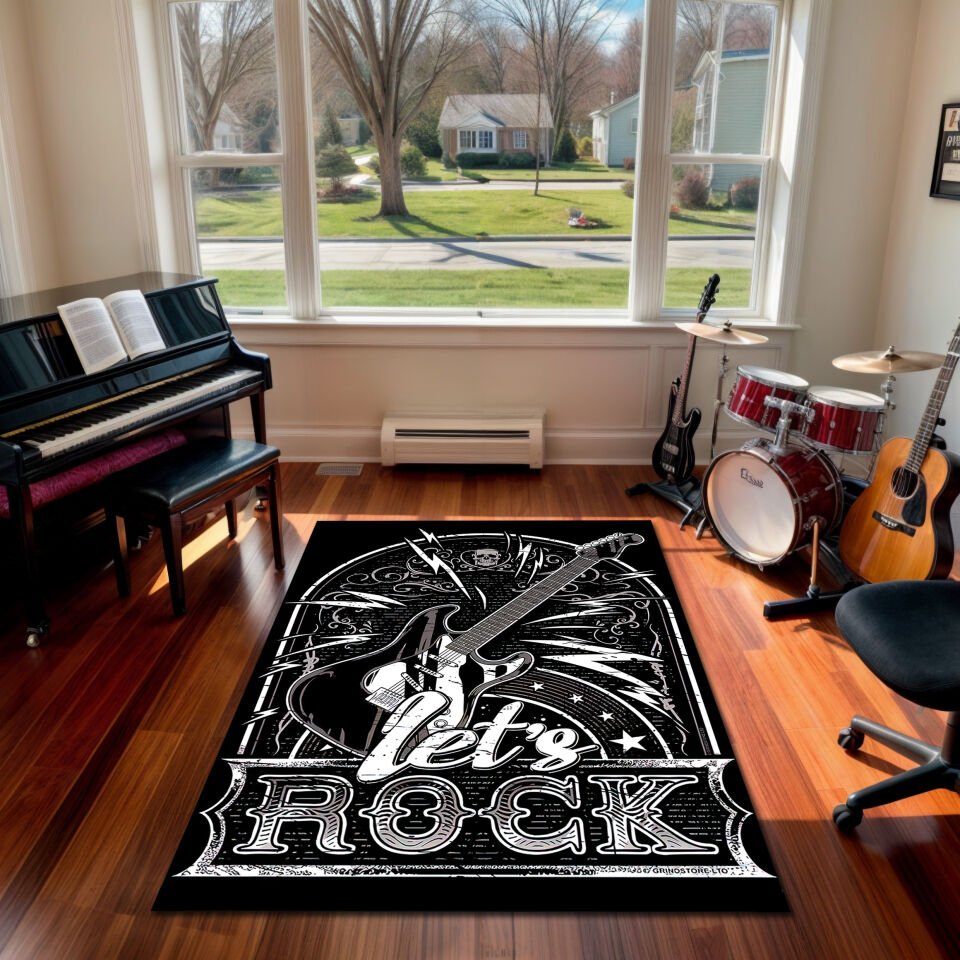 Let’s Rock Electric Guitar Design Rug – Bold Living Room Carpet