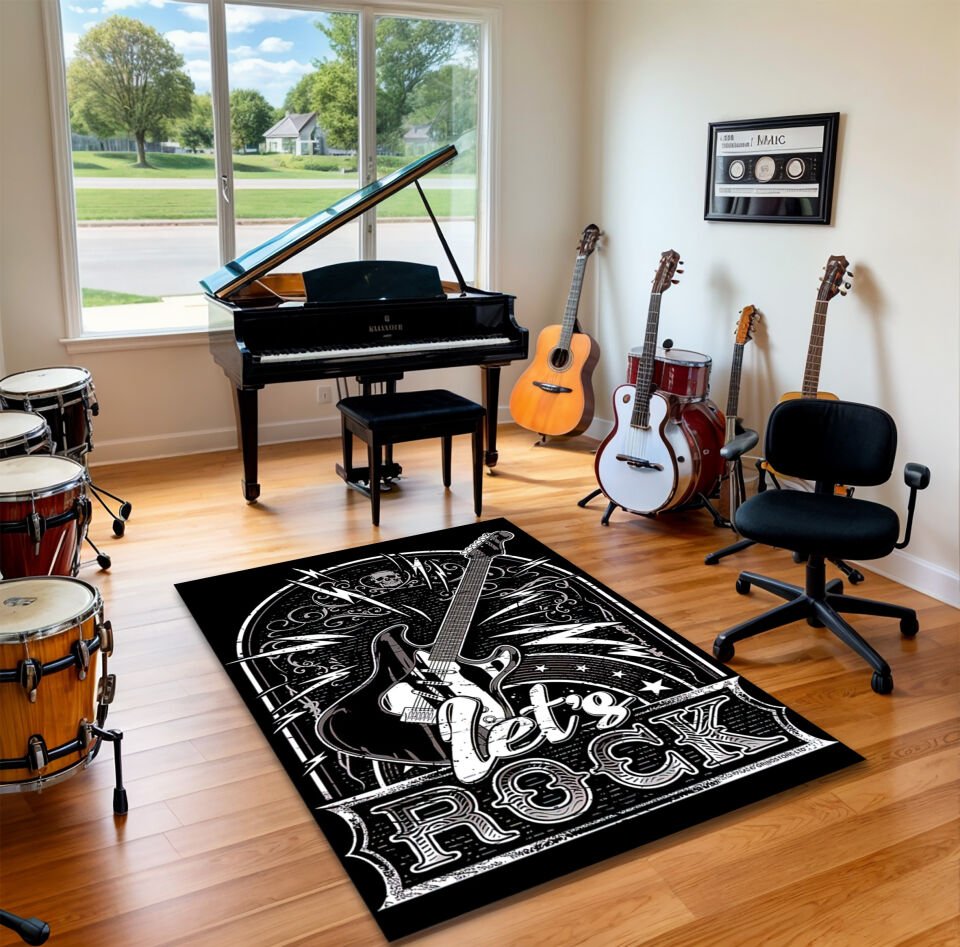 Let’s Rock Electric Guitar Design Rug – Bold Living Room Carpet