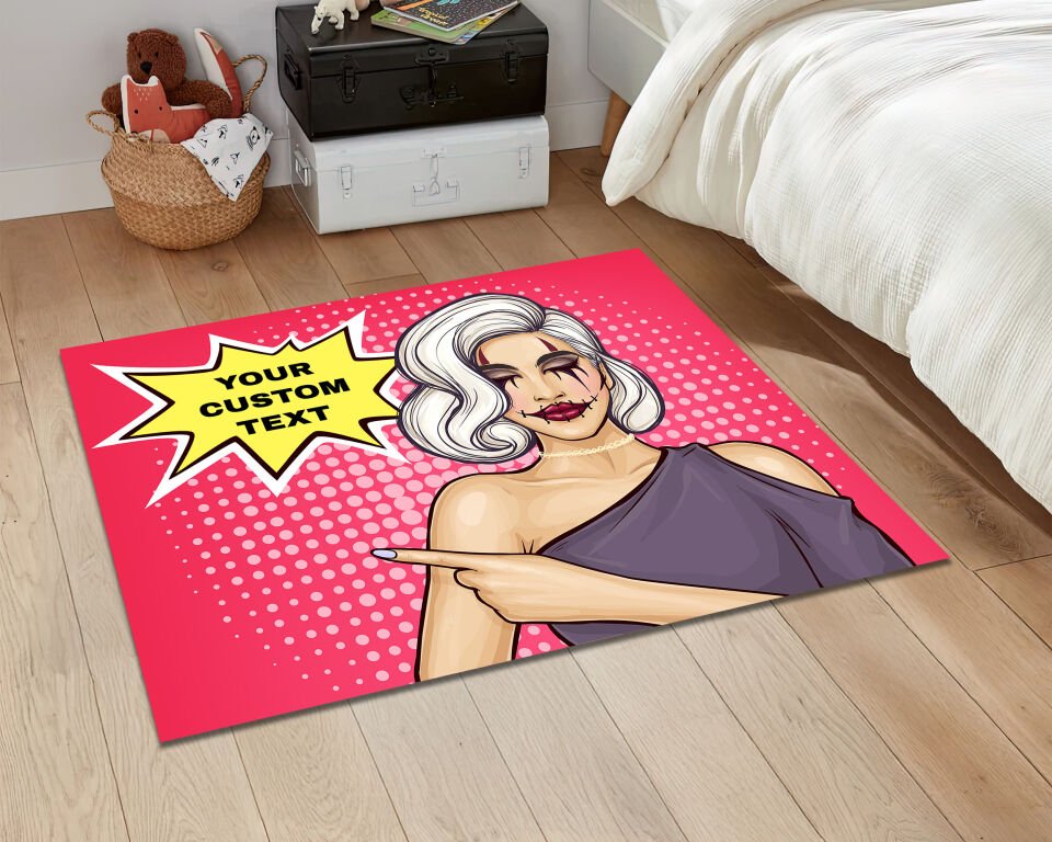 Scary Girl Rug Horror Comic Pop Art Carpet Creepy Graphic Floor Mat Spooky Room Decor