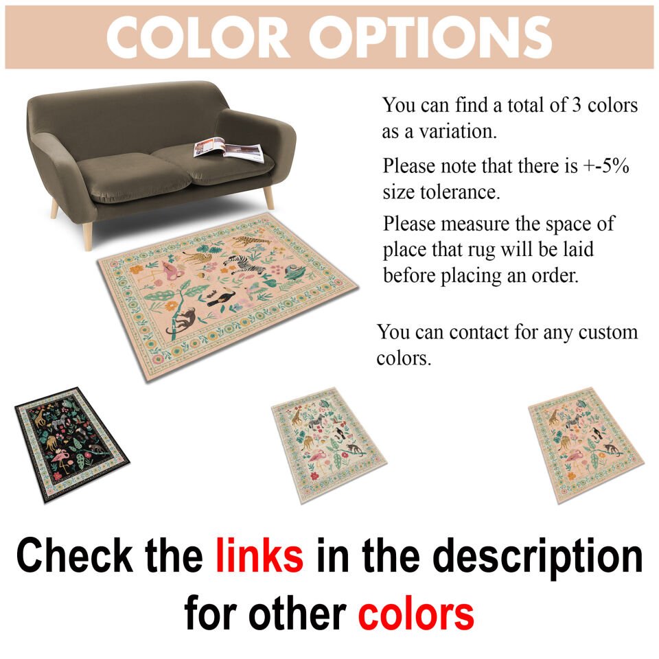 Orange Animal Botanical Rug Colorful Nature Pattern Decorative Carpet