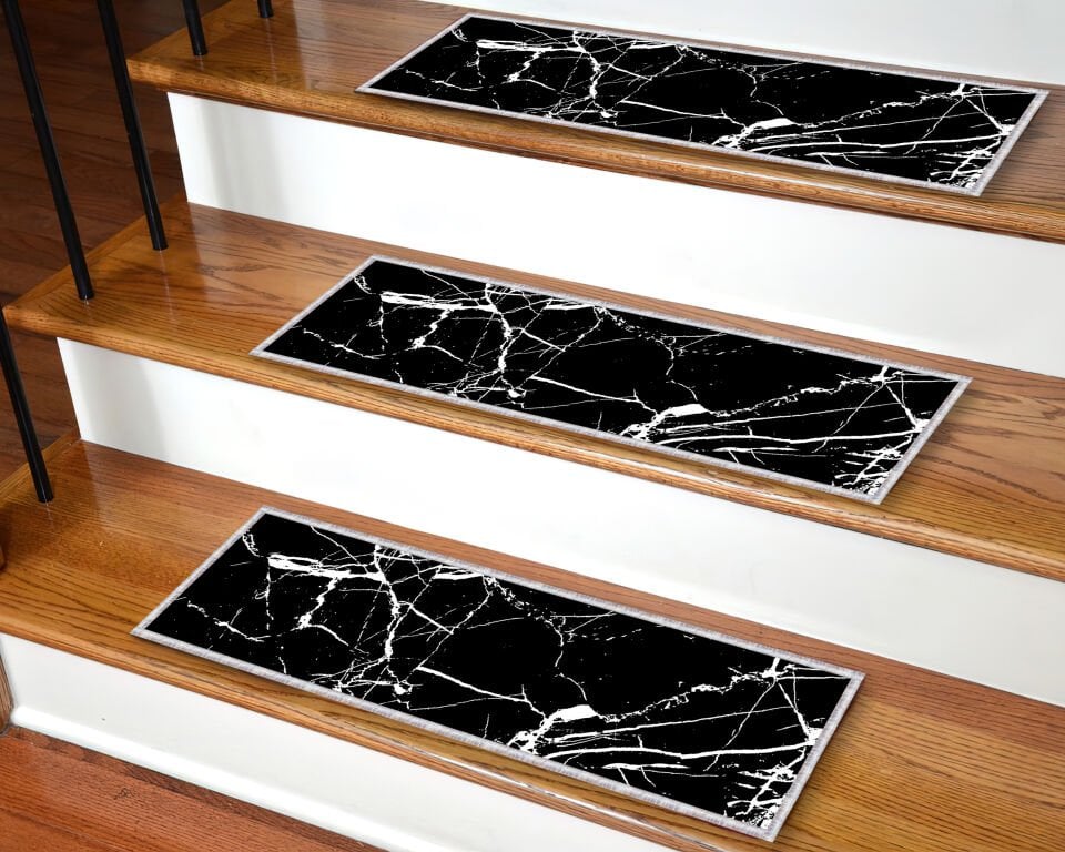 Luxury Black Marble Stair Tread Rug – Bold Modern Staircase Mat