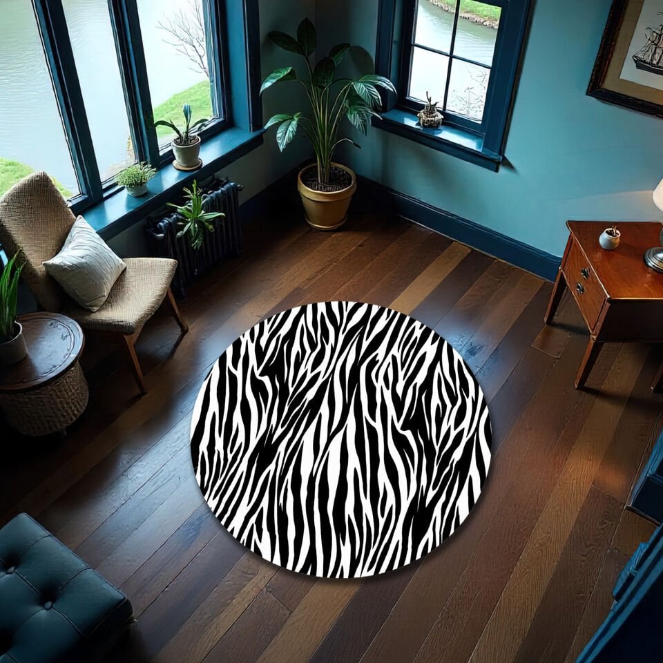 Zebra Print Rug – Bold Black and White Animal Pattern Carpet