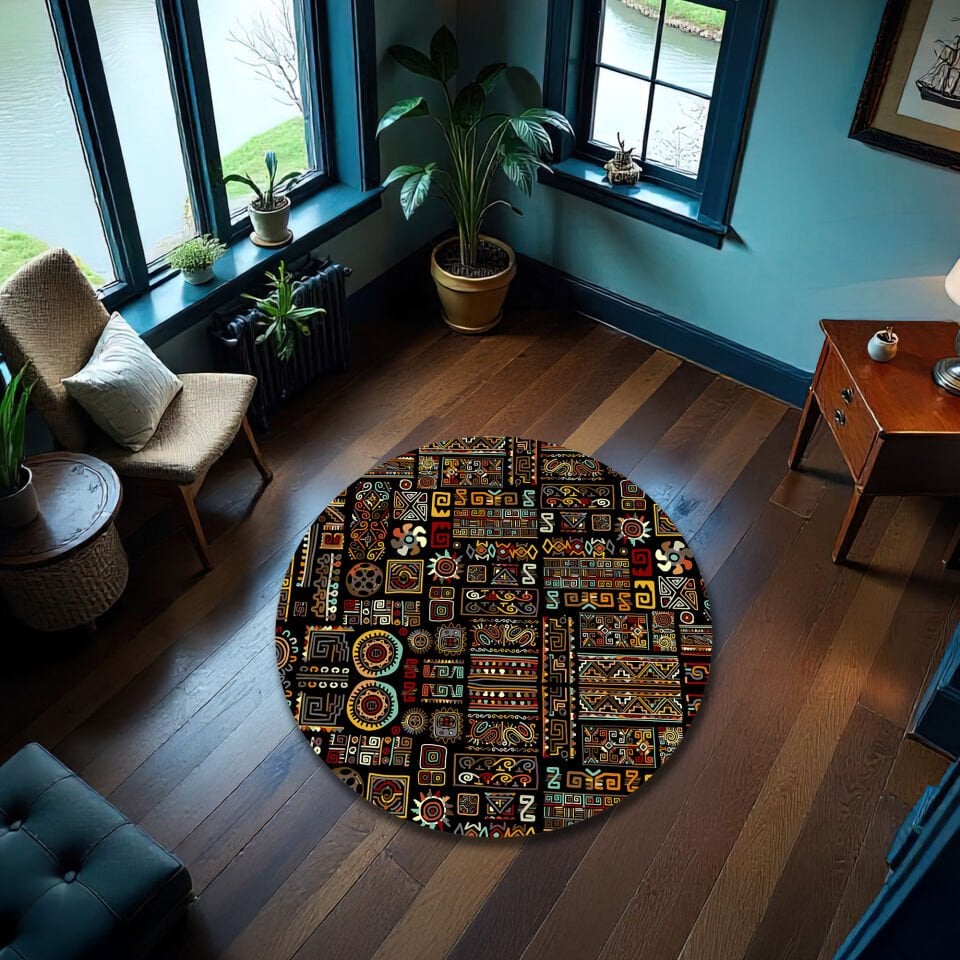 Aztec-Inspired Multicolor Rug – Ethnic Tribal Pattern Area Carpet