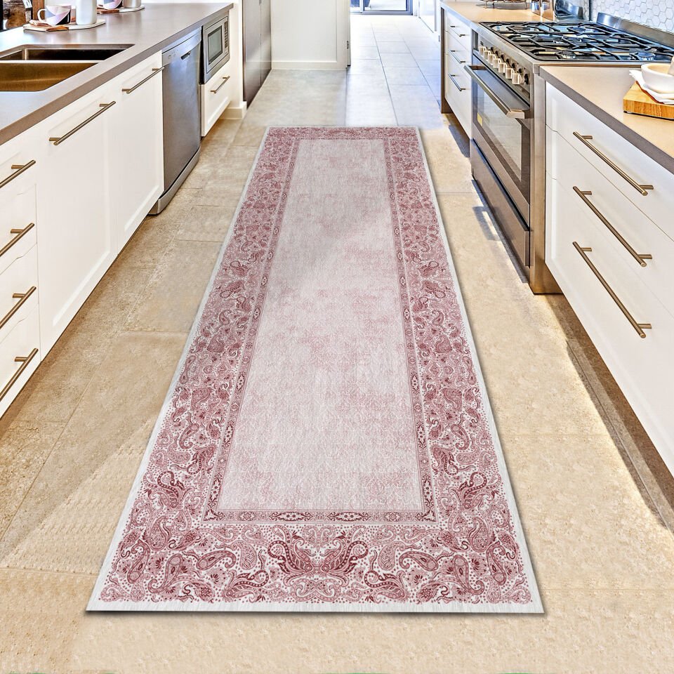 Red Paisley Border Rug – Classic Pattern Carpet for Living Room Bedroom