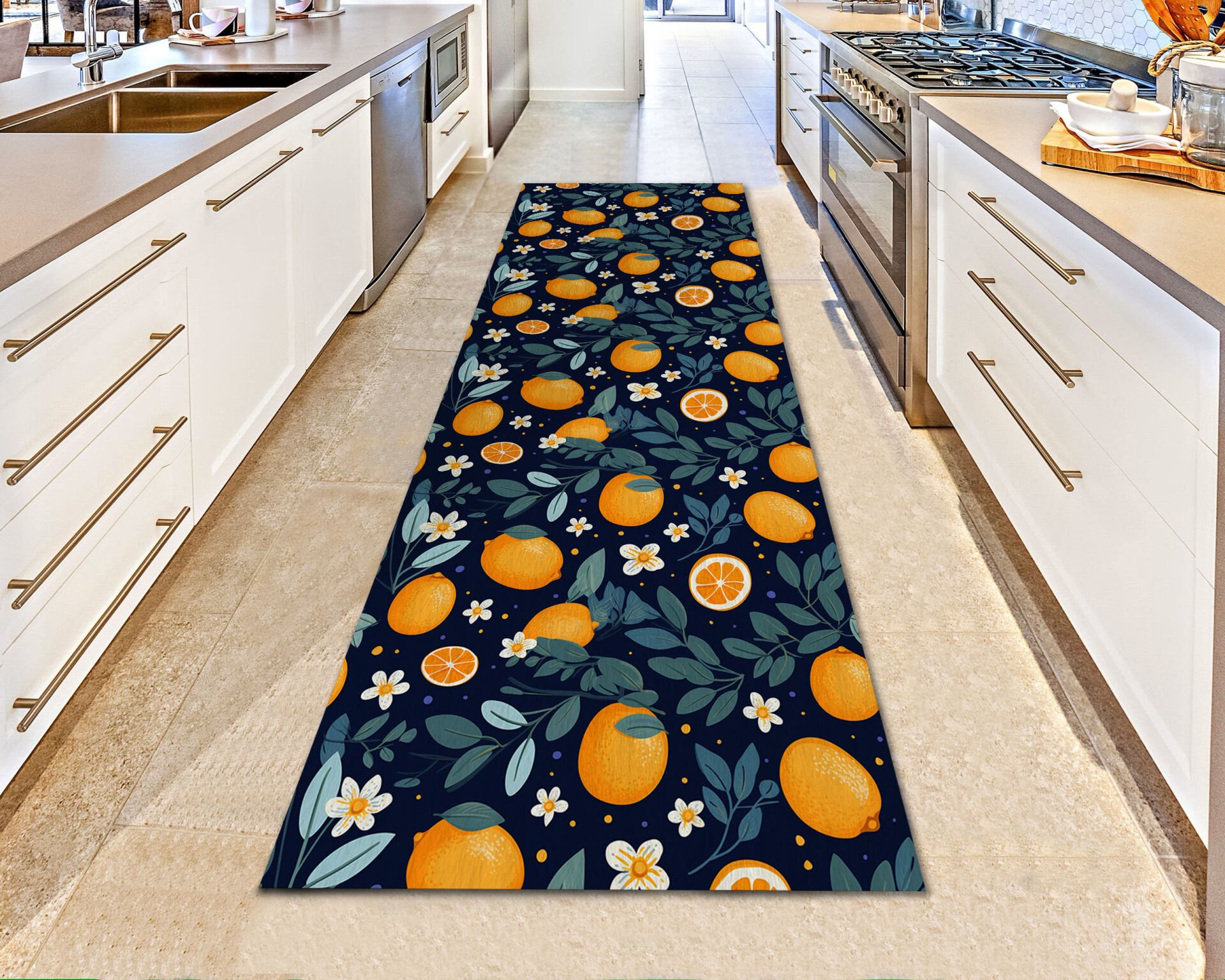 Lemon Kitchen Runner Rug – Fresh Fruit Design Non-Slip Floor Mat
