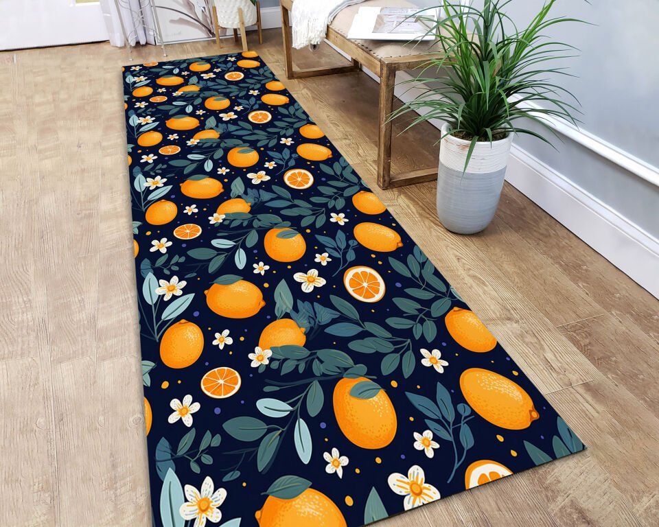 Lemon Kitchen Runner Rug – Fresh Fruit Design Non-Slip Floor Mat