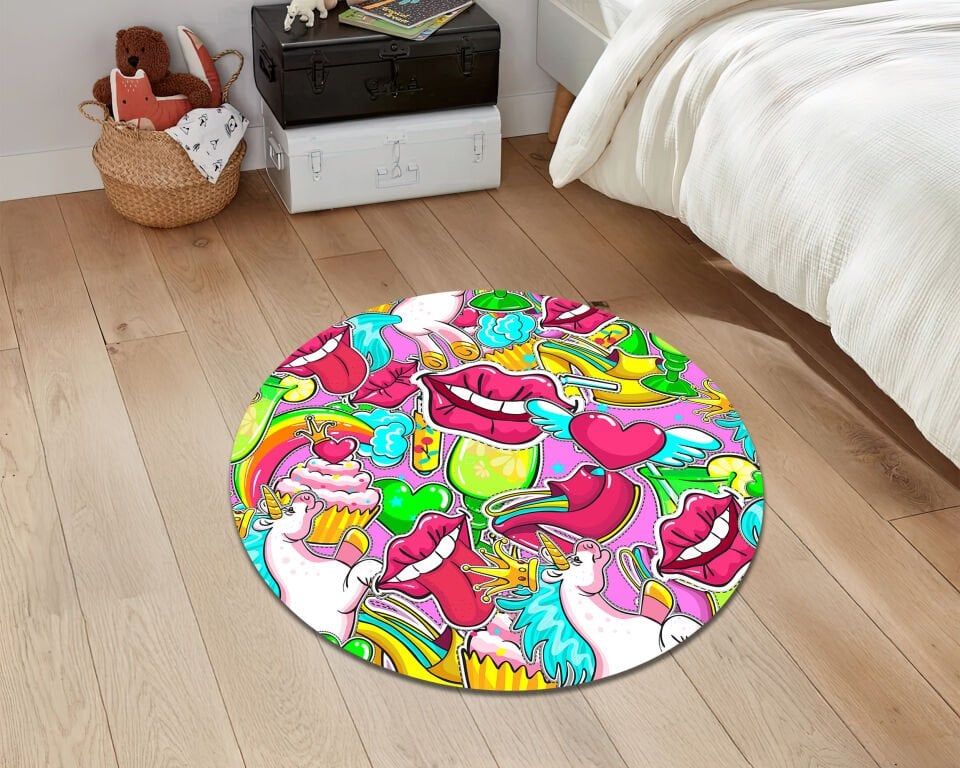 Unicorn Pop Art Rug – Colorful Rainbow Lips Carpet for Funky Retro Room Decor