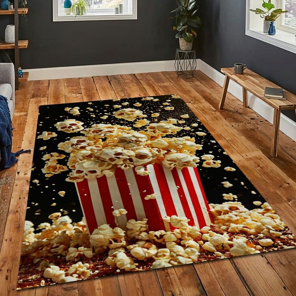 Skull Popcorn Rug Halloween Decor Horror Carpet Spooky Home Accent Creepy Floor Mat Novelty Skeleton Rug