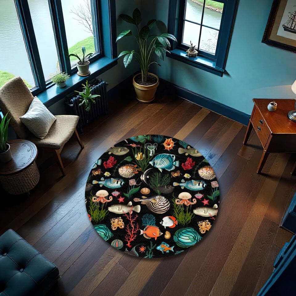 Vibrant Underwater Life Rug – Colorful Ocean Fish & Coral Pattern Carpet