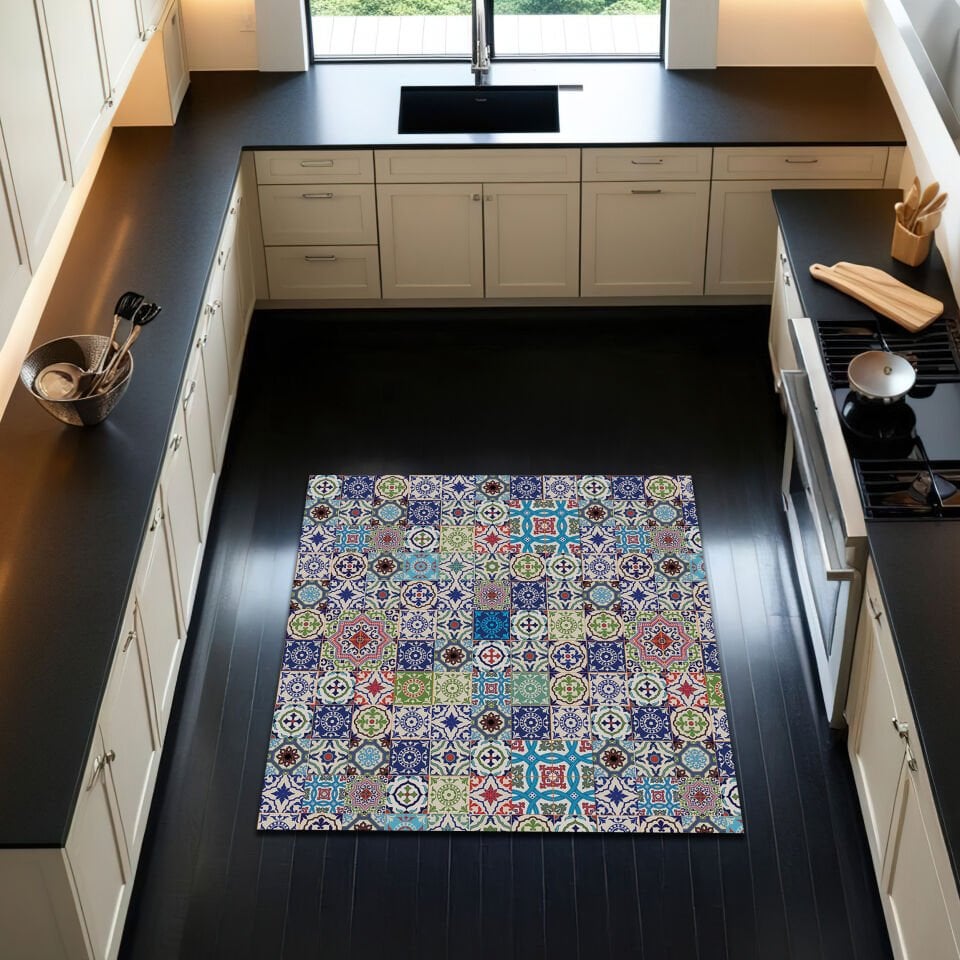 Spanish Tile Pattern Kitchen Rug – Colorful & Vintage-Inspired Design