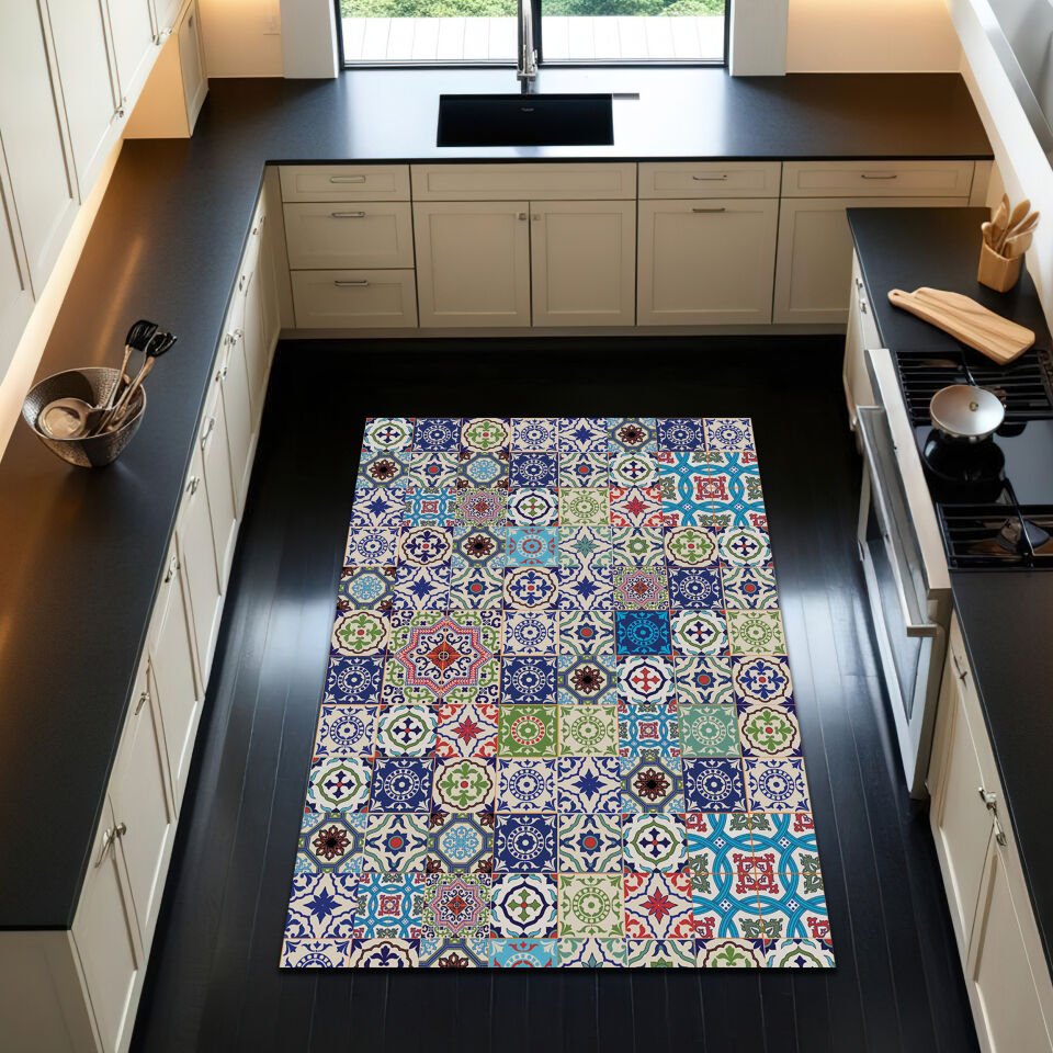 Spanish Tile Pattern Kitchen Rug – Colorful & Vintage-Inspired Design