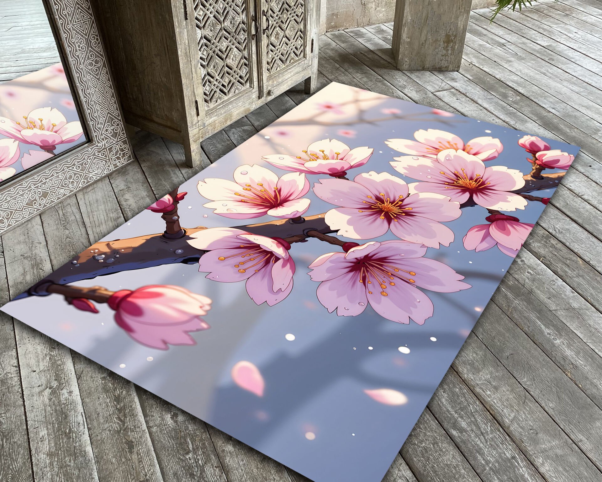 Japanese Cherry Blossom Rug Pink Sakura Flower Pattern Carpet for Zen Home Living Room Decor