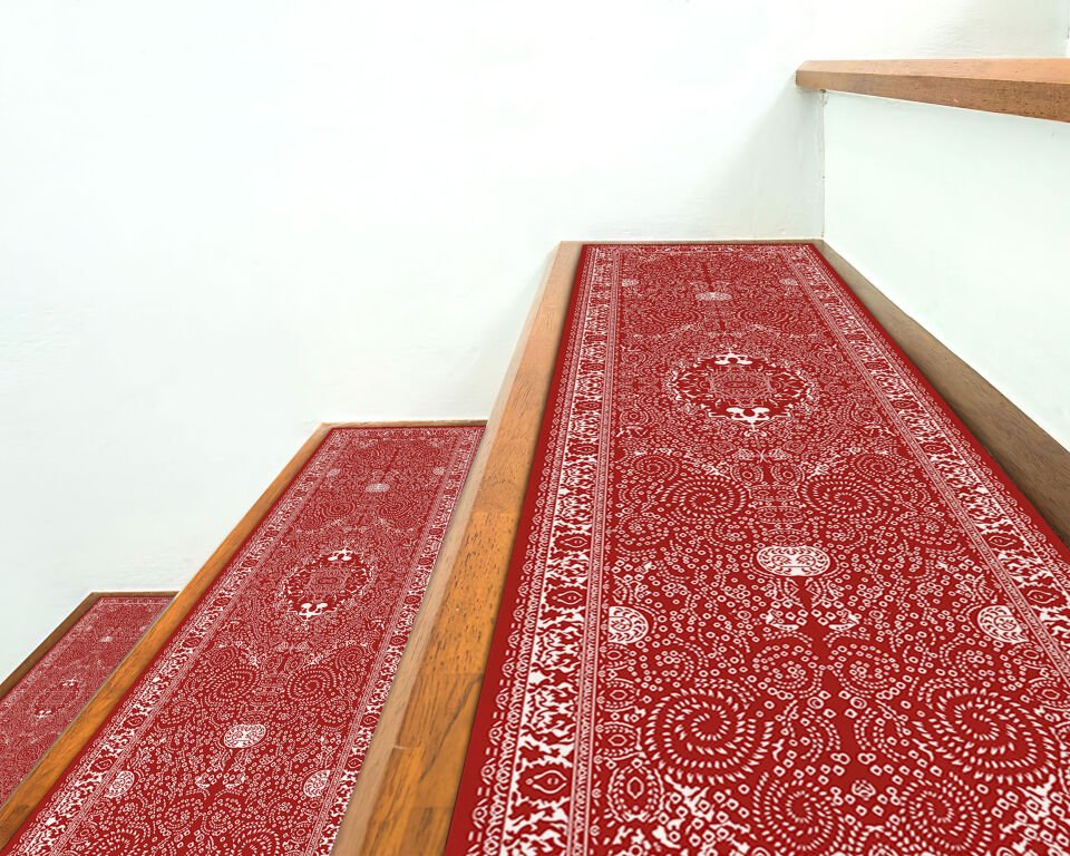 Classic Red Pattern Stair Treads – Non-Slip Carpet Mats
